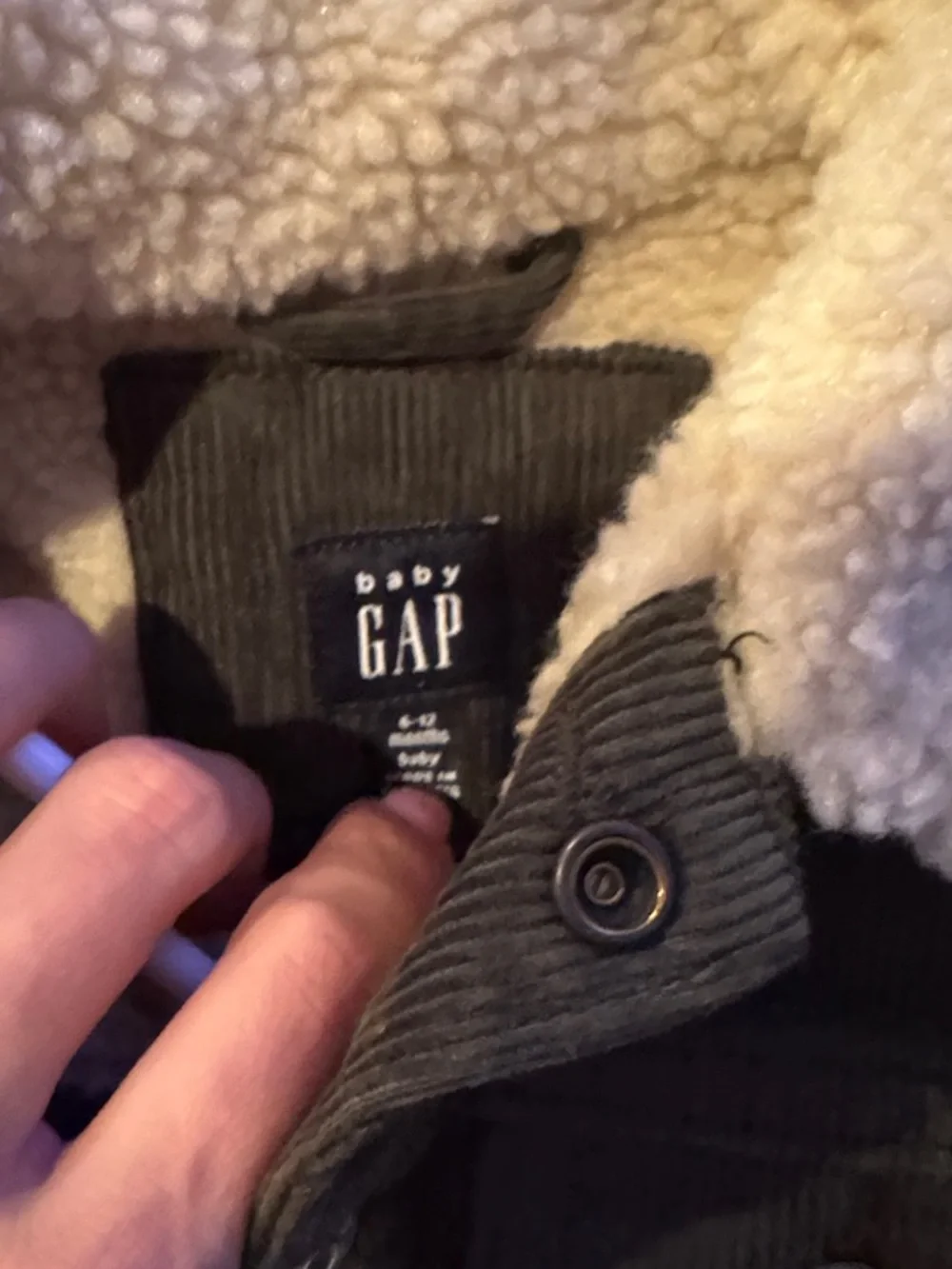 GAP Olive Green Corduroy Jacket with Cream Sherpa Collar